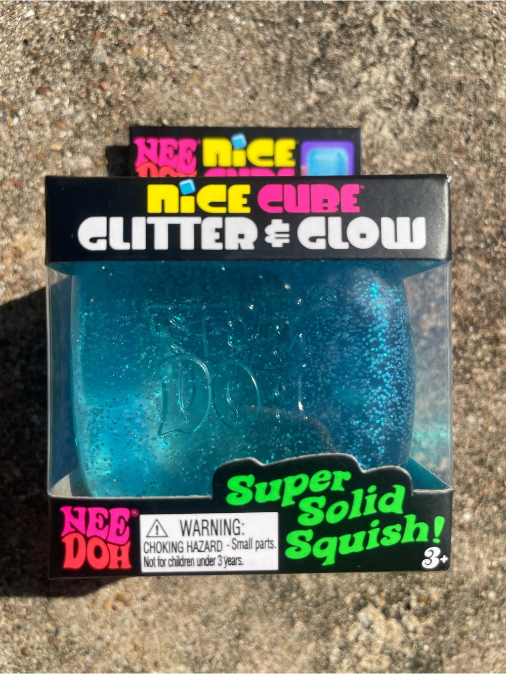 Nee Doh Nice Cube Glitter & Glow Super Solid Squish Toy Blue NEW!